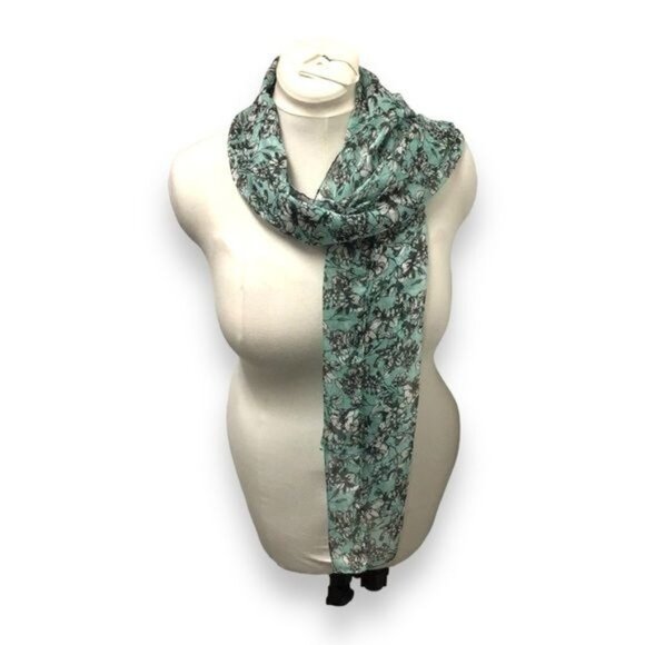 Cejon Vintage Women’s Long All-Over Floral Print Chiffon Scarf, Aqua, OSFA - Picture 2 of 8